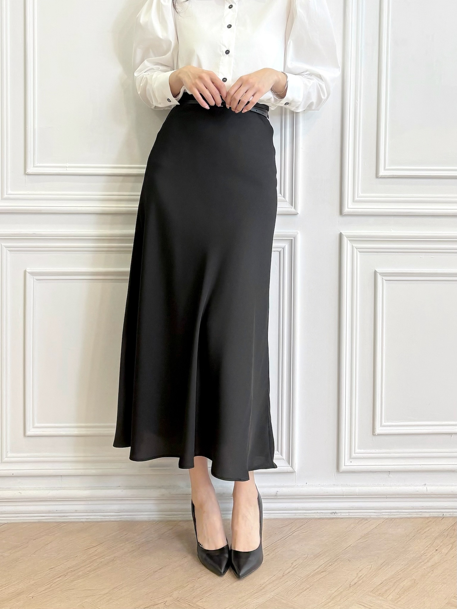 質感光澤緞面裙