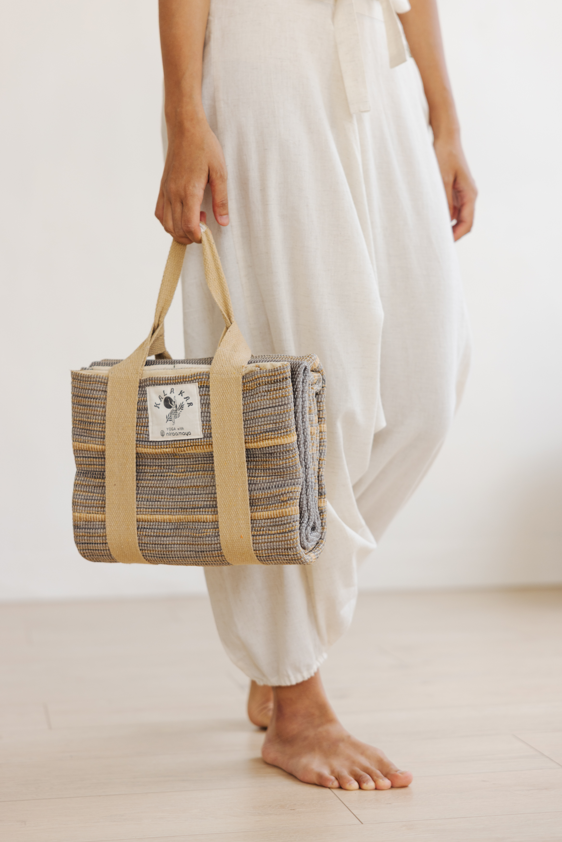 【YOGA】印度手工染織瑜伽墊_灰黃色