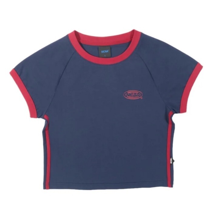 NCAA 短T 深藍 紅 滾邊 拉克蘭 短版 上衣 短袖 女 7522100280