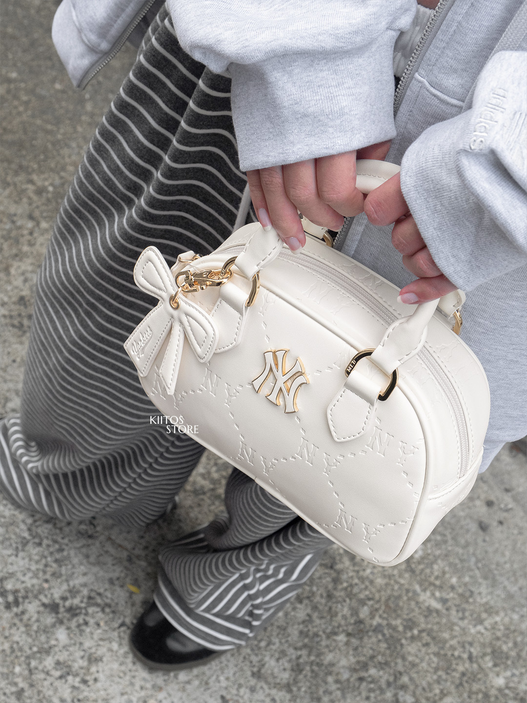 【預購】MLB 鑽石老花紋 保齡球包 蝴蝶結吊飾 斜背 手提包 26年春款 4色