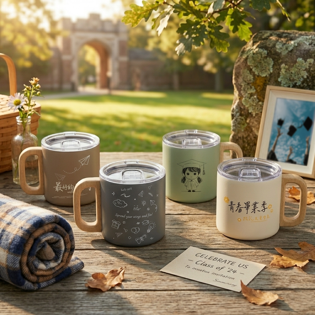 🎓 2026 畢業限定｜多款手繪插畫禮物｜質感原木金屬馬克杯 300ml
