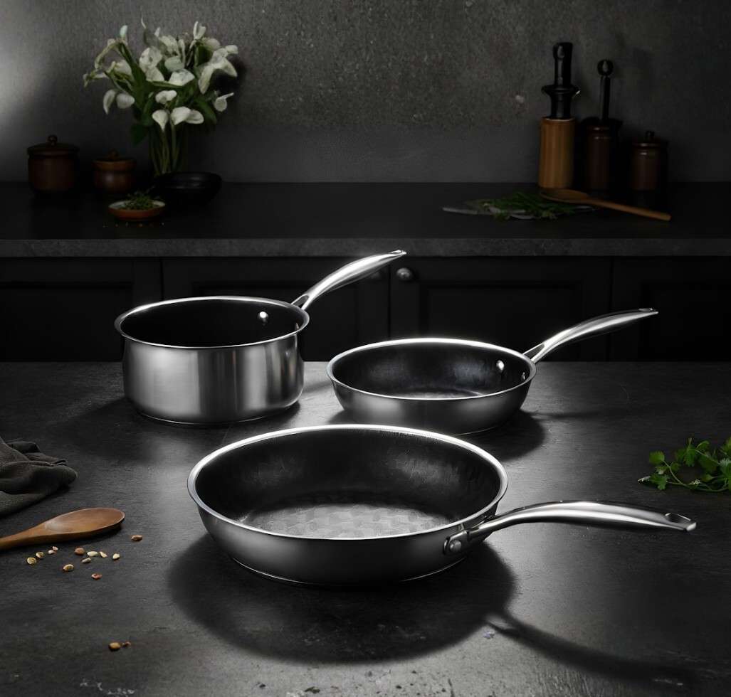 0411WB12-韓國廚具-X8廚房鍋具套裝【五件套】 1. 煎鍋 (16CM) #無鍋蓋 2. 奶鍋 (18CM) #G型蓋 3. 炒鍋 (30CM) #G型蓋 4. 廚房四件套 (湯勺＋鏟＋剪刀＋竹潔布) 5. 三角購物袋 (A12)