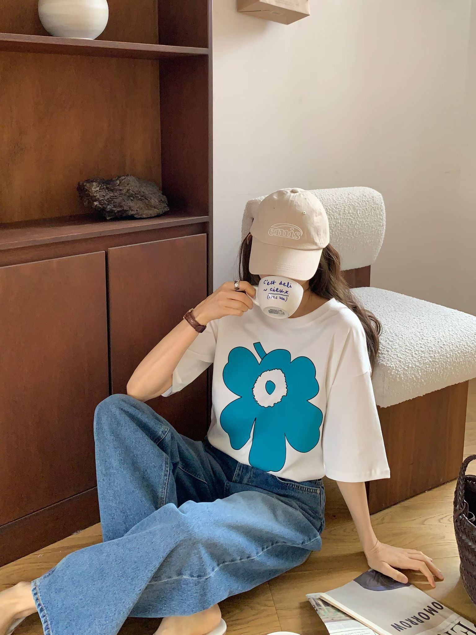 韓國型格花圖案top~155K