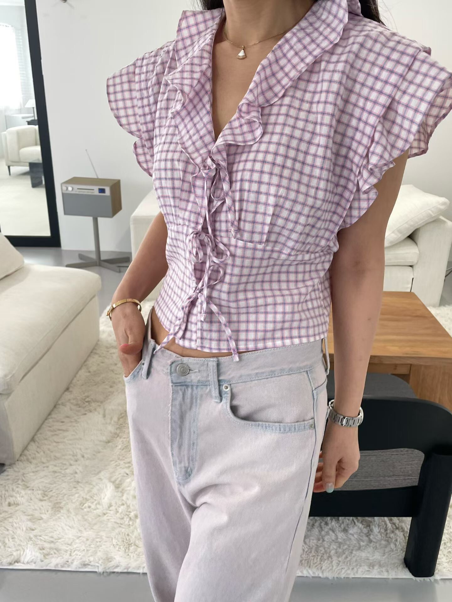 V領波浪綁帶背心