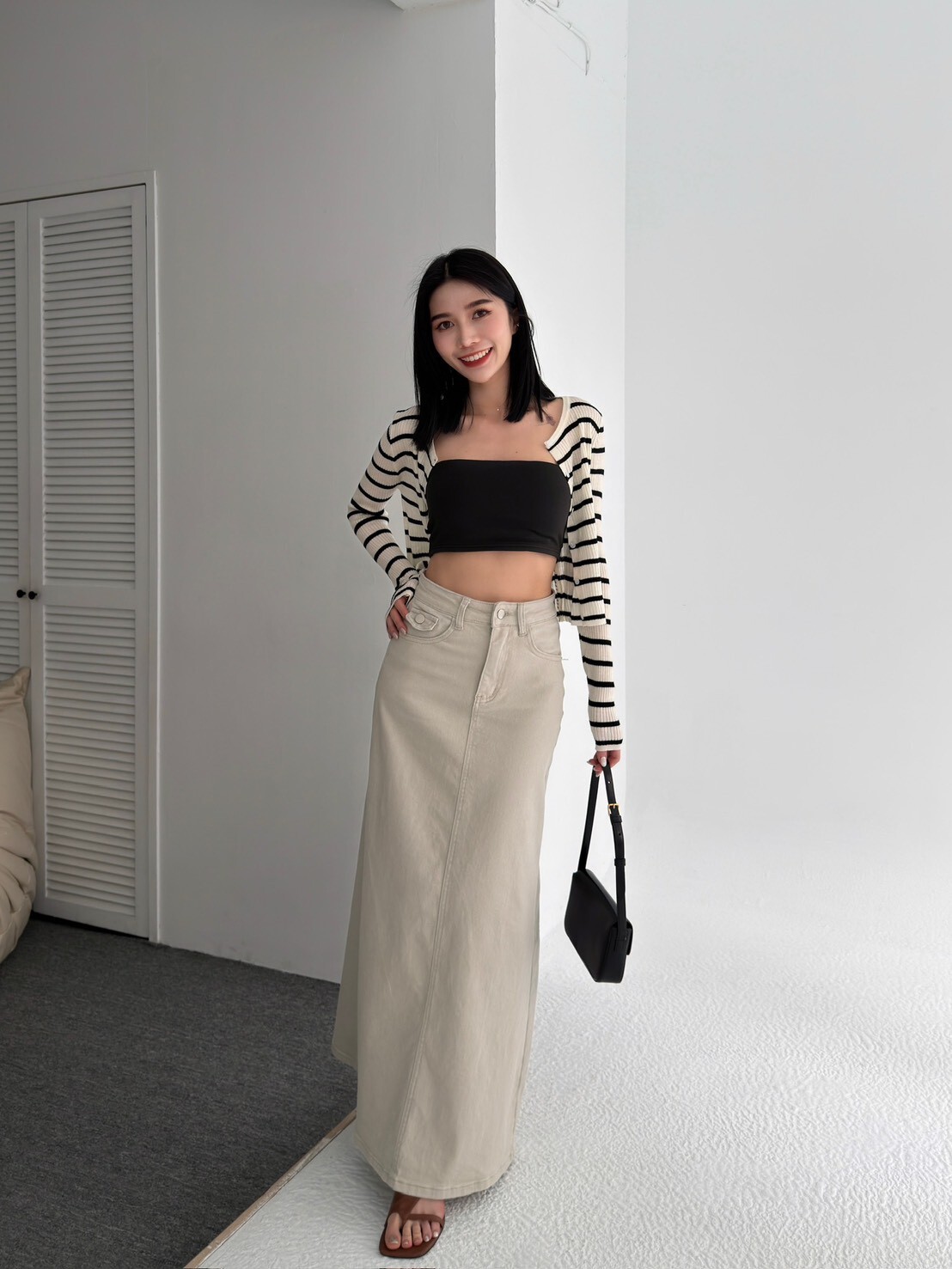 大推!後口袋彈性牛仔長裙