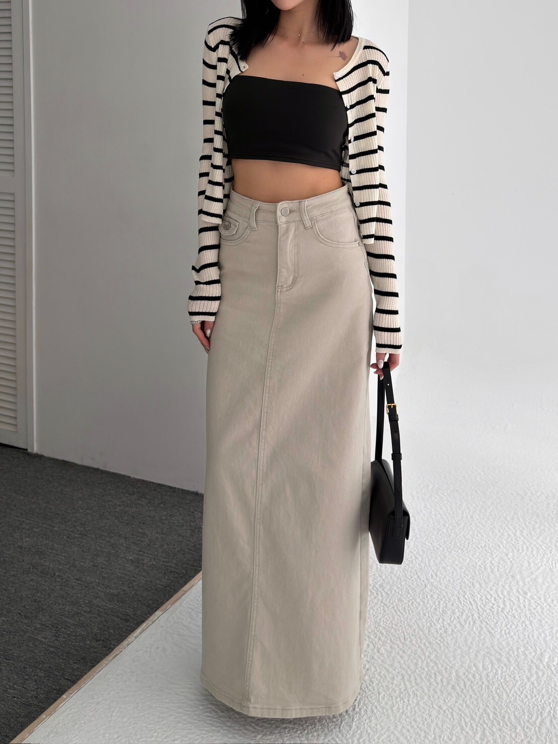 大推!後口袋彈性牛仔長裙