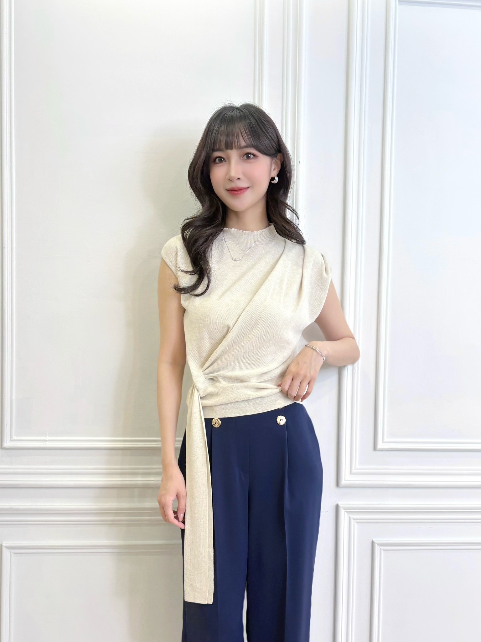 肩抓摺下綁帶上衣