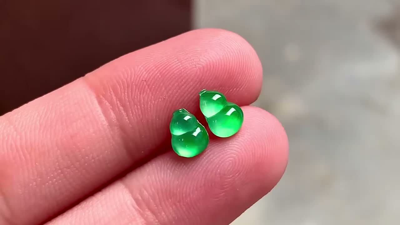 翡翠龍石種葫蘆一對,天然翡翠A玉, 緬甸玉, Jade, Jadeite