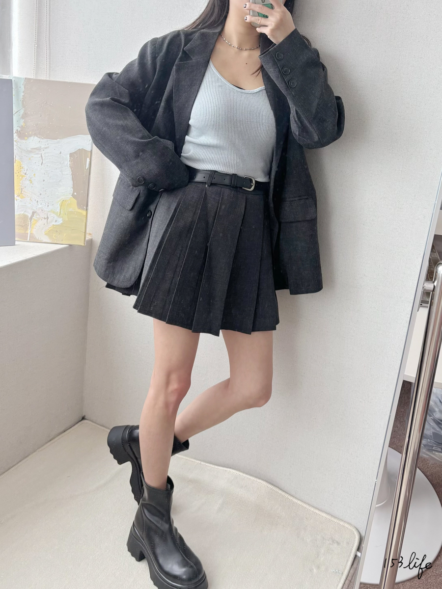 (4/2-4/6團購價)A6𝑙𝑎𝑑𝑦.英倫厚磅氣質西裝套裝+百褶裙+皮帶