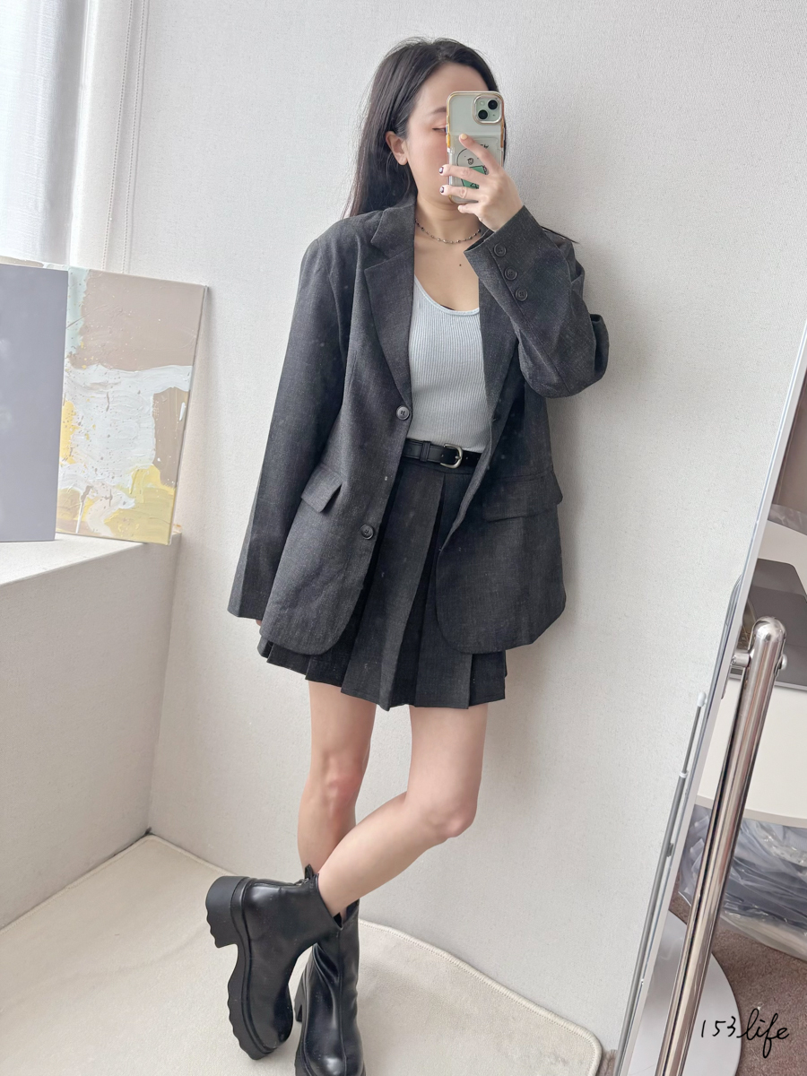 (4/2-4/6團購價)A6𝑙𝑎𝑑𝑦.英倫厚磅氣質西裝套裝+百褶裙+皮帶