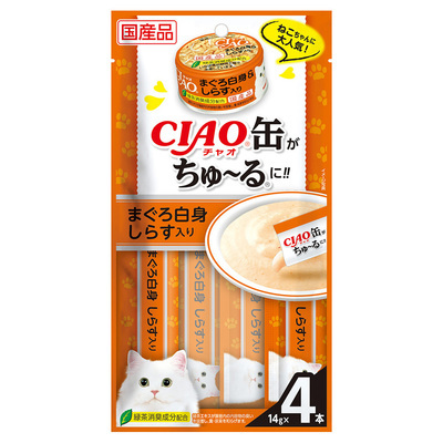 [*任選11件$138*]CIAO 吞拿魚白身+白飯魚 (14gx4支裝)