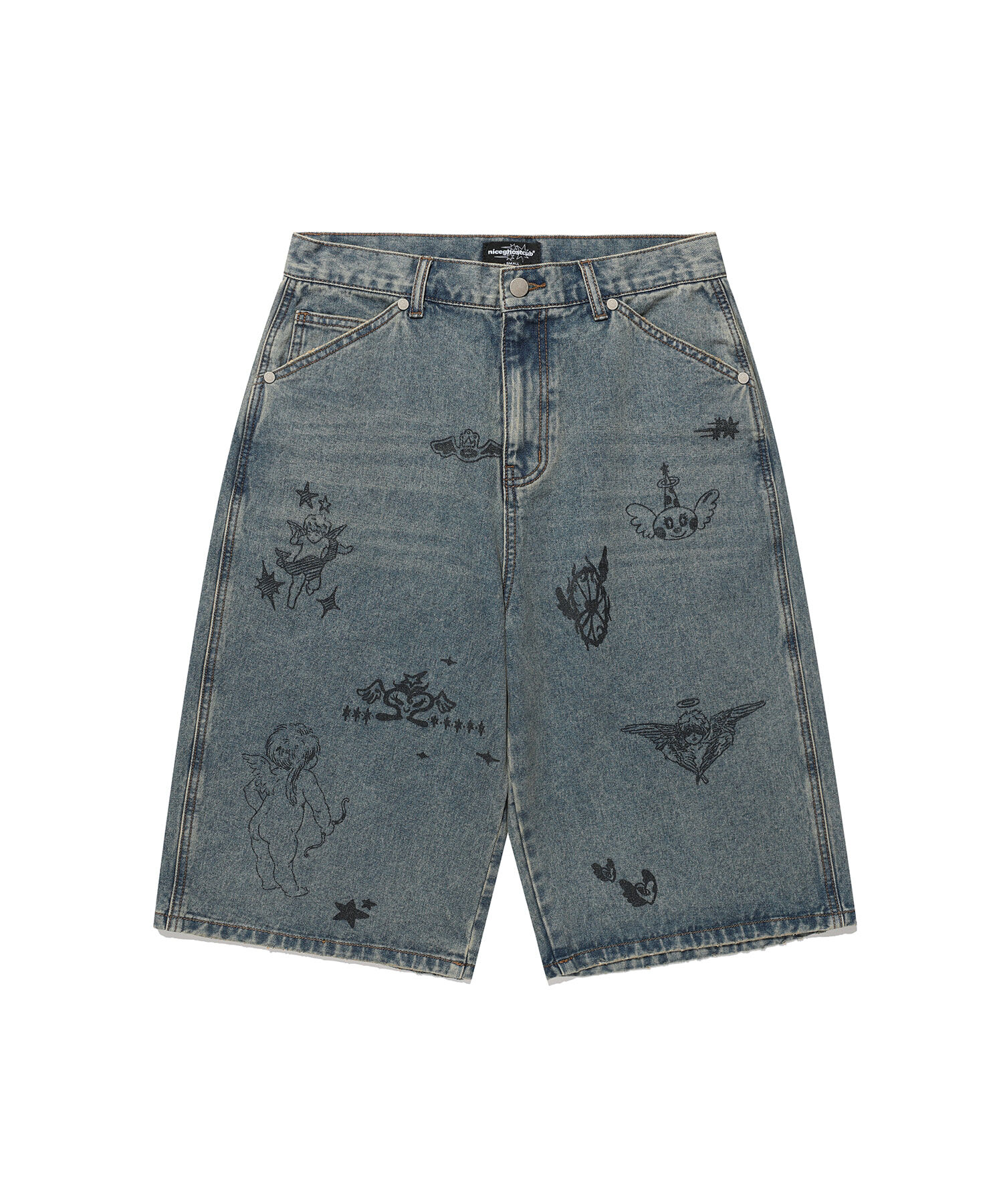 Niceghostclub  big wide bermuda doodle denim 百慕達 塗鴉 七分 牛仔褲