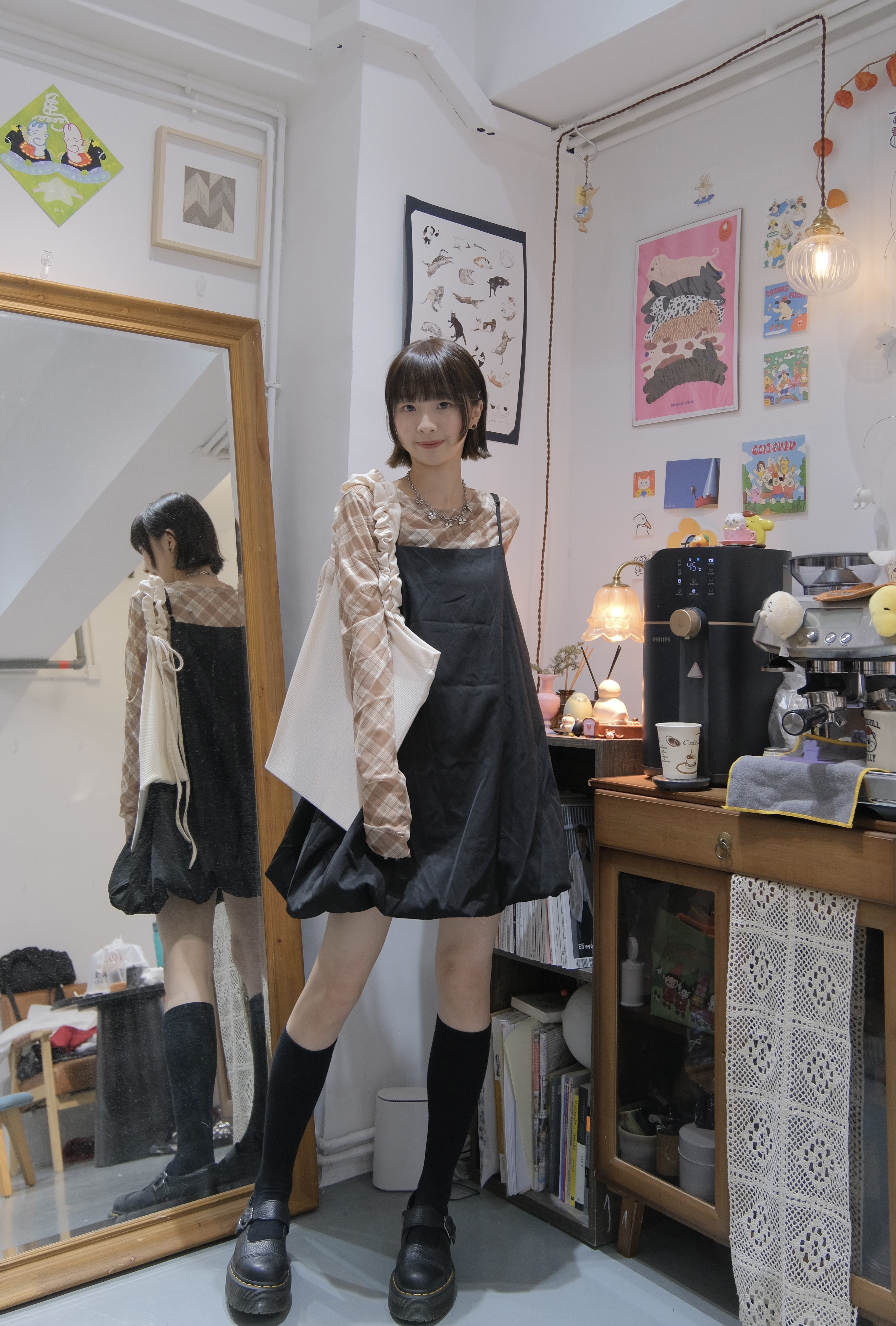 [兩色入] 泡泡中長Ops(Black)