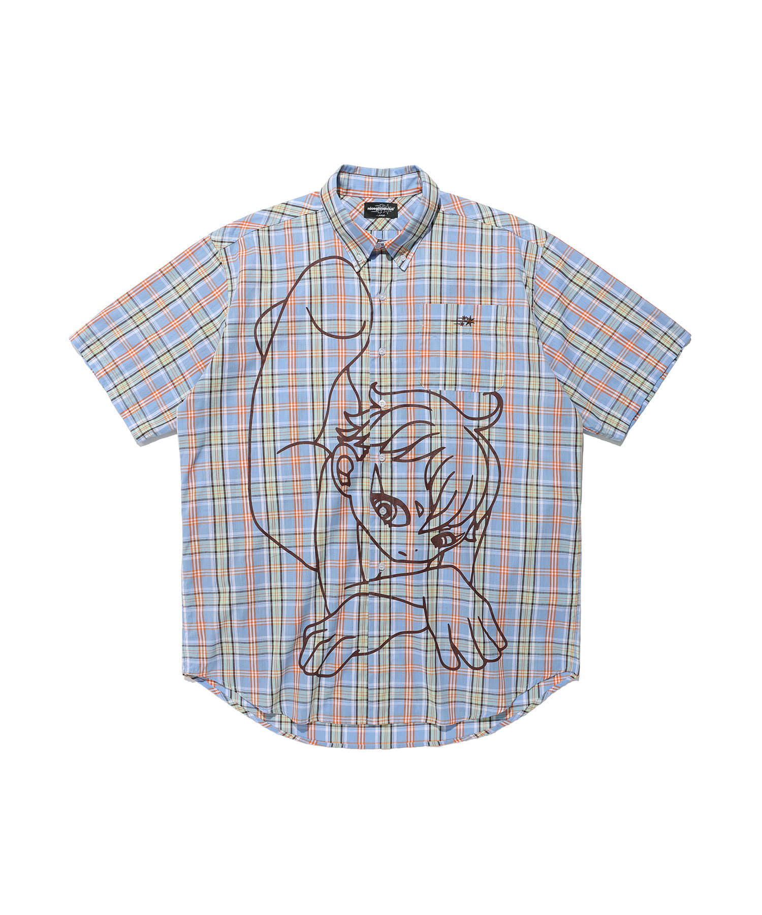 Niceghostclub angel check big big half shirt 天使 塗鴉 超寬鬆 格紋 襯衫