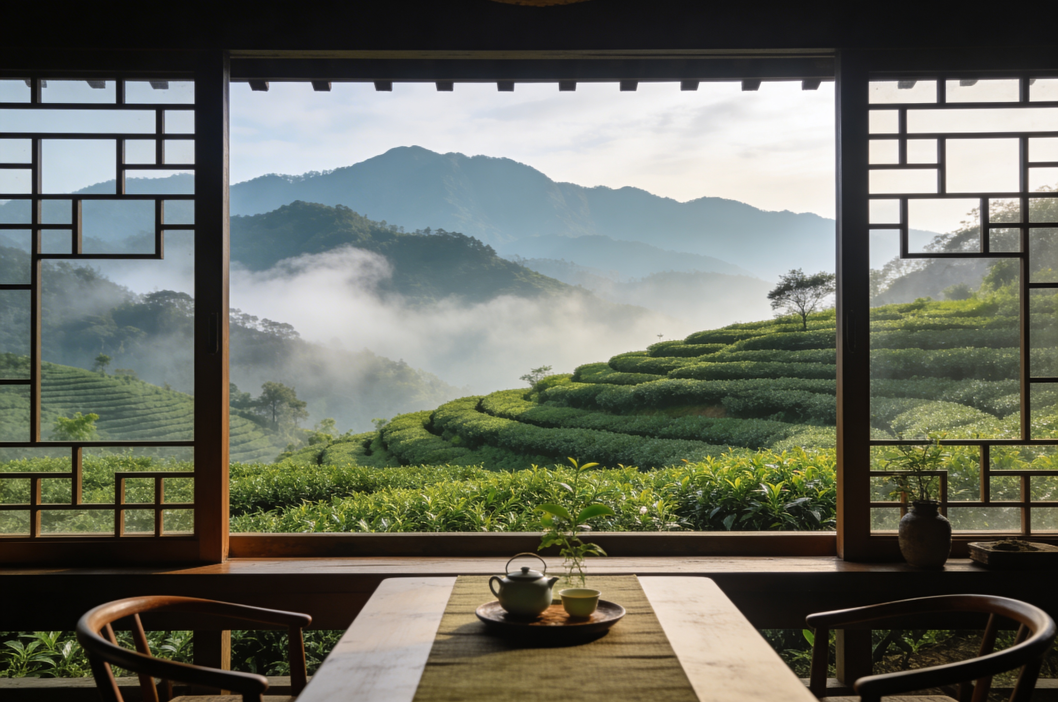 梨山白茶茶湯金黃清亮，盛於白瓷杯中，展現梨山 2400 公尺冬芽白茶的清甜風味