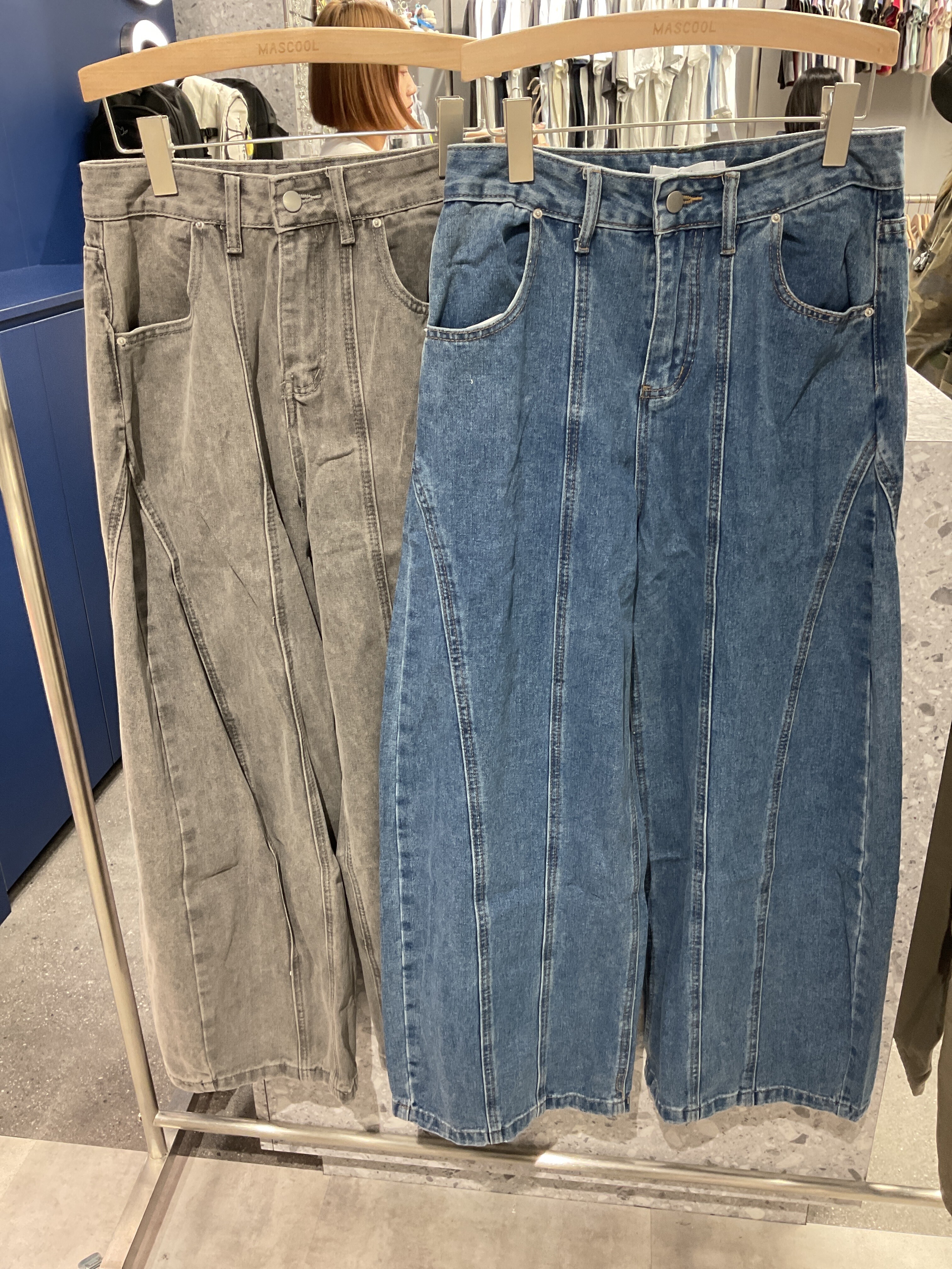 9079 女款彎刀闊腿牛仔褲