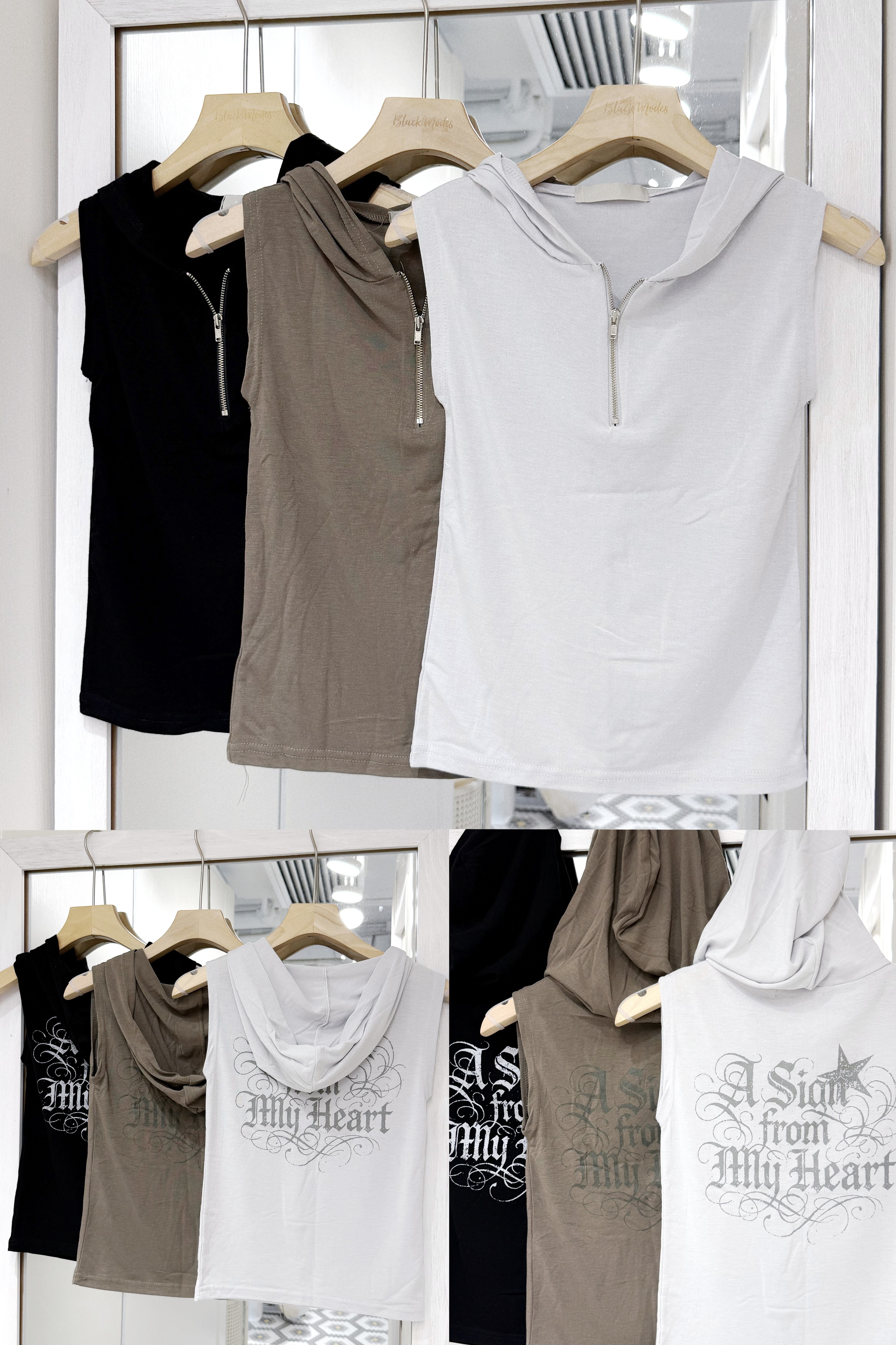 V0187｜型格街頭風𓆩❤︎𓆪歐美文字連帽拉鏈背心