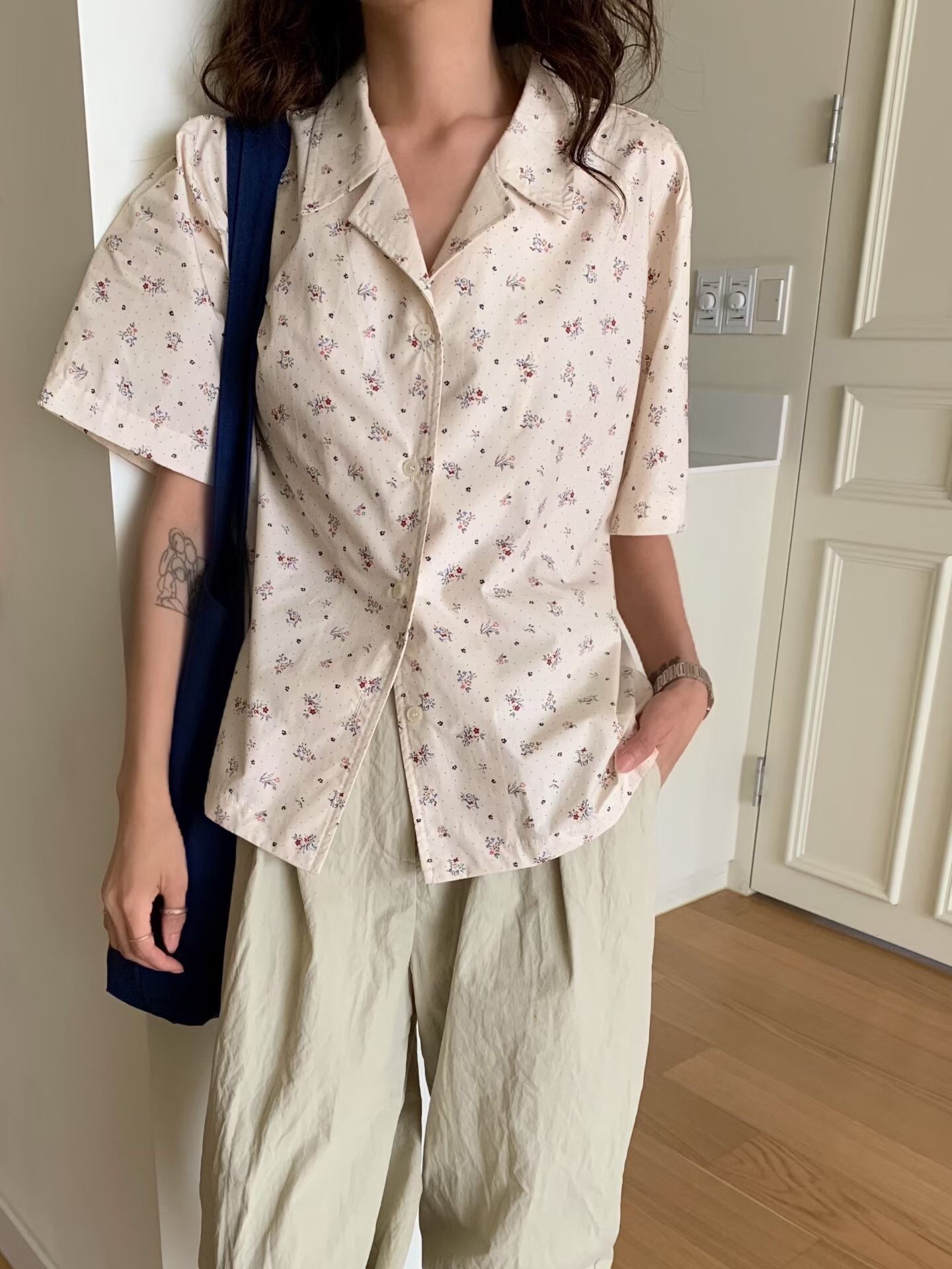 古巴領小花短袖襯衫