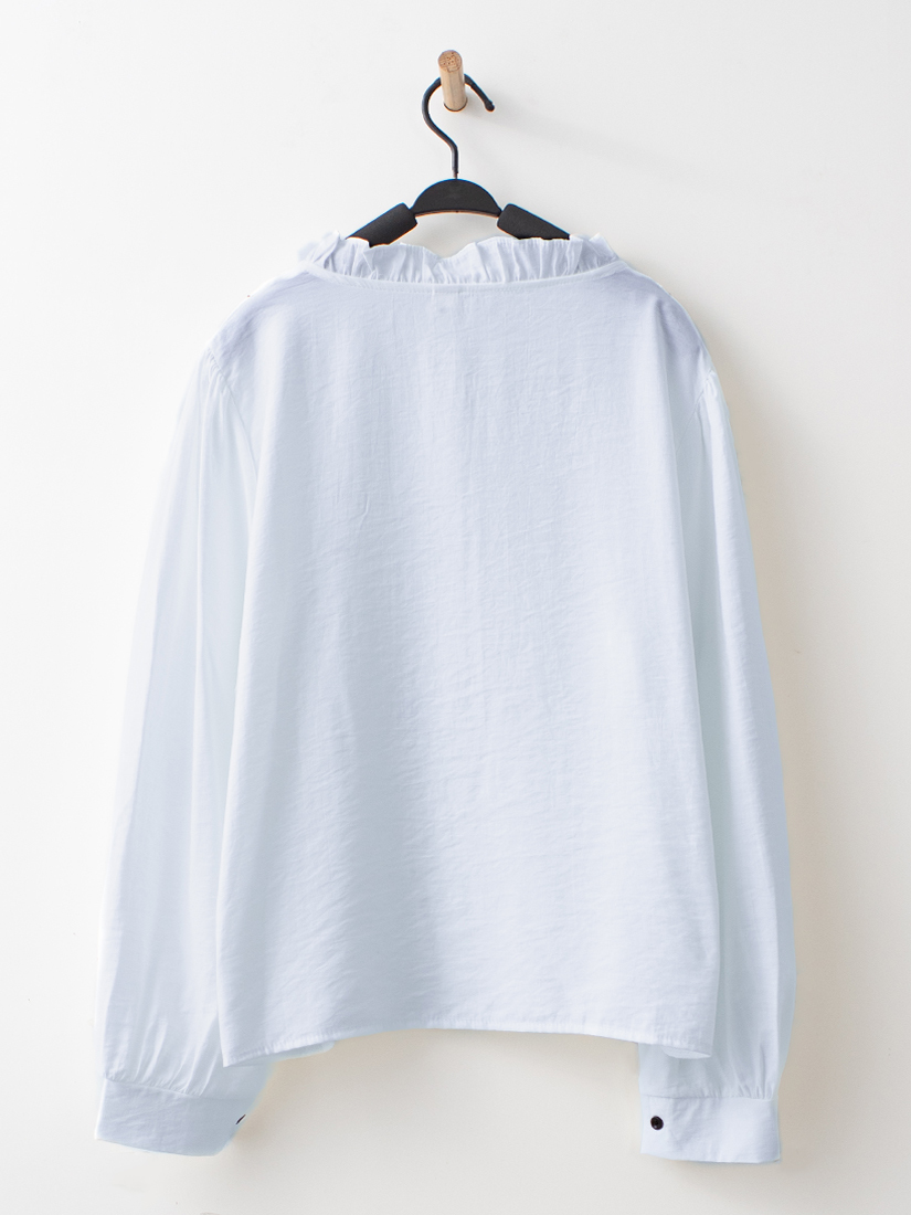 荷葉刺繡壓褶開襟襯衫