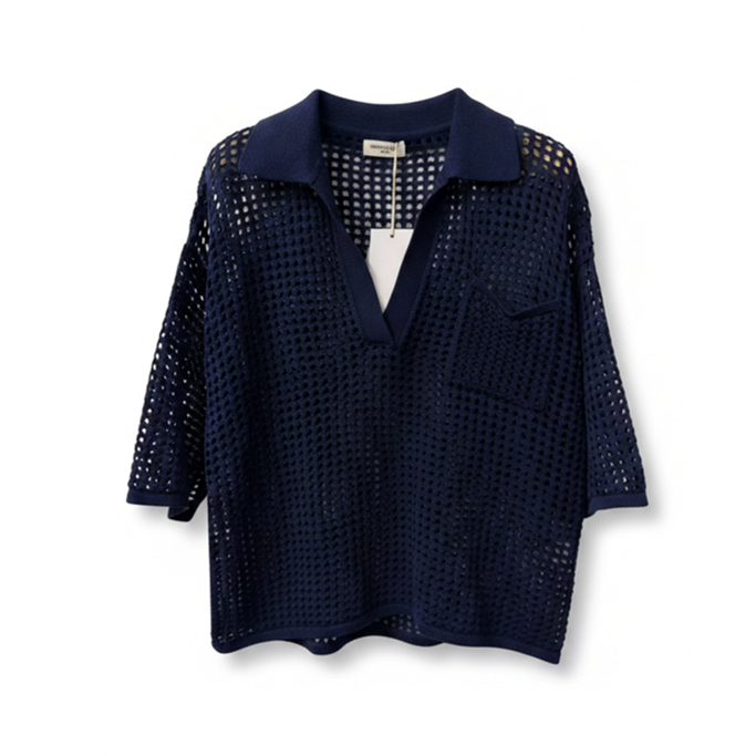 1SO0403-216 [SUNNY STUDIO] Textured Polo Shirt Marine #770143-ENA (EU)