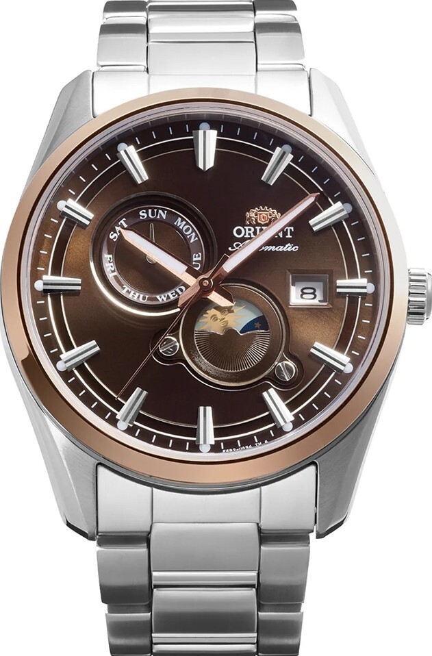 萬年鐘錶 - 東方錶  ORIENT  咖啡色面盤月象機械錶 RA-AK0313Y  錶徑 41.5mm