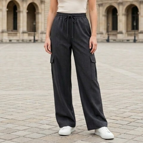 1SO0403-217 [SUNNY STUDIO] Pinstripe Trousers Marine #22103-VARENE (EU)