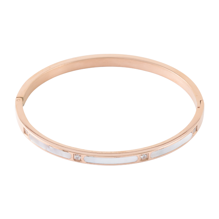 白鋼手鐲，女士手鐲 貝母珠光俐落弧線；材質細節展現精緻感（4240玫瑰金）