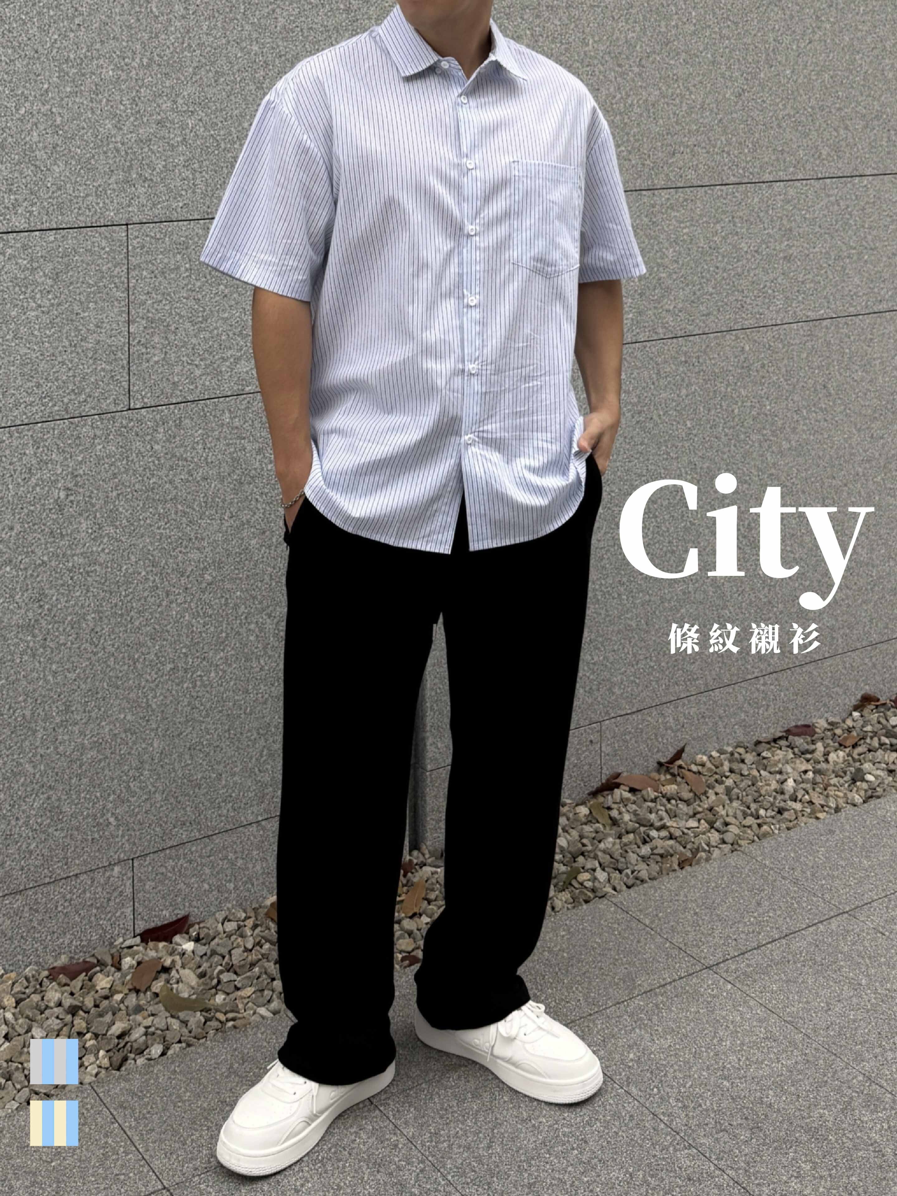 [1atm] City - 條紋單口襯衫