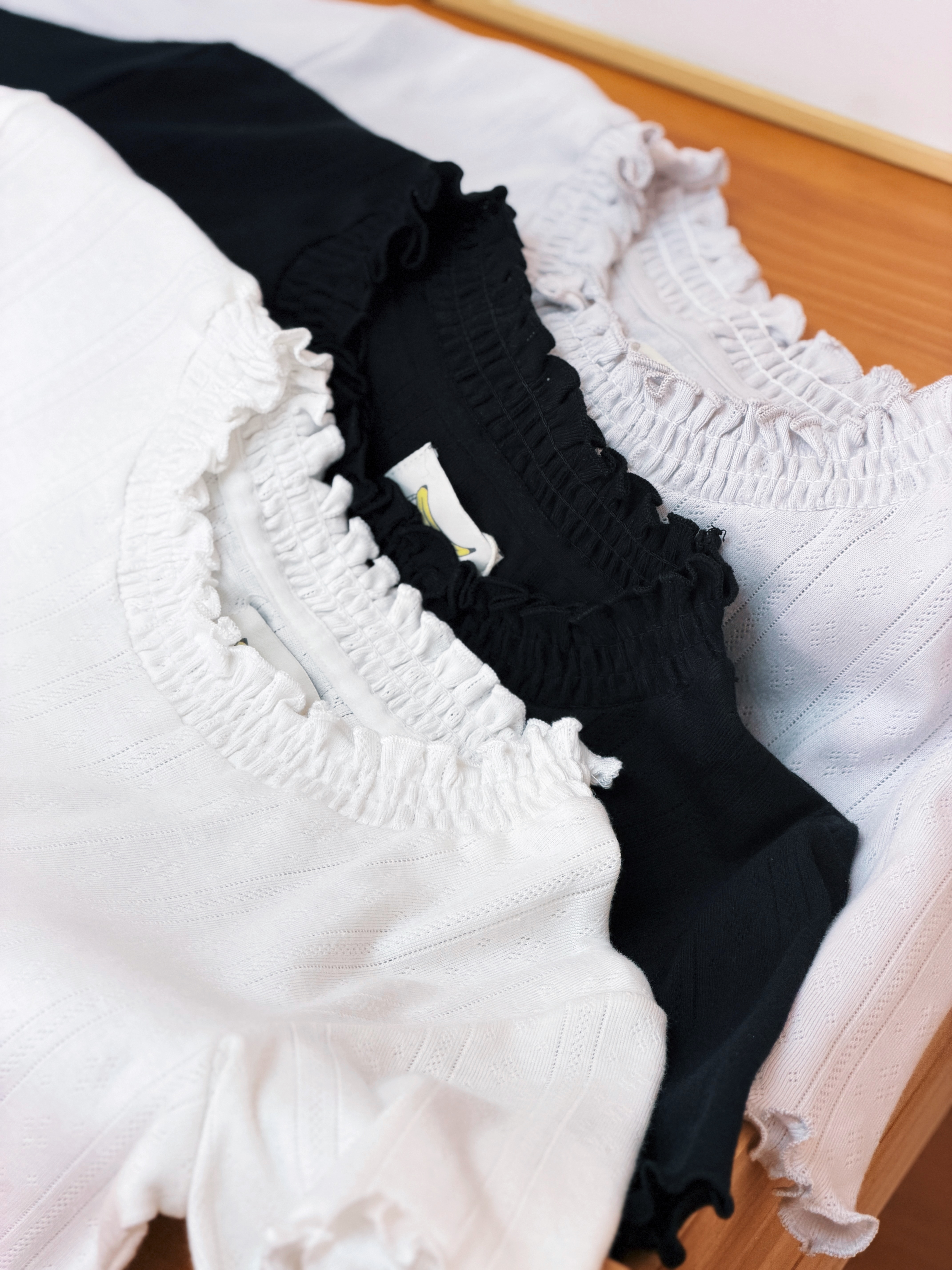 三色 / 親膚小菱形通花短袖上衣 / Soft-Touch Diamond Pointelle Short Sleeve Top