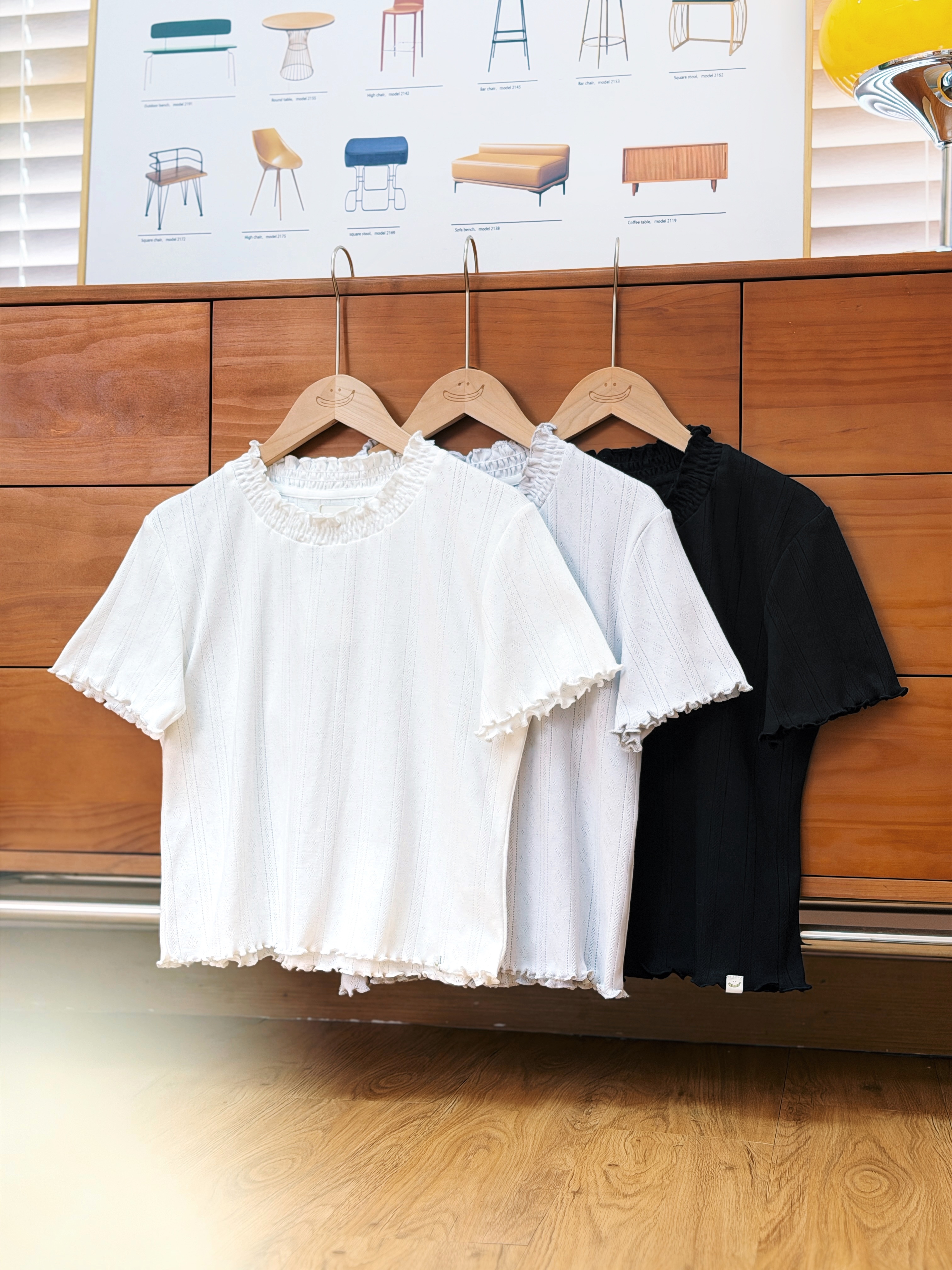 三色 / 親膚小菱形通花短袖上衣 / Soft-Touch Diamond Pointelle Short Sleeve Top