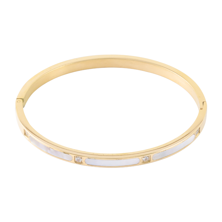 白鋼手鐲，女士手鐲 貝母珠光俐落弧線；材質細節展現精緻感（4240金色）