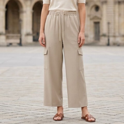 1SO0403-218 [SUNNY STUDIO] Pinstripe Trousers Beige #22103-VARENE (EU)