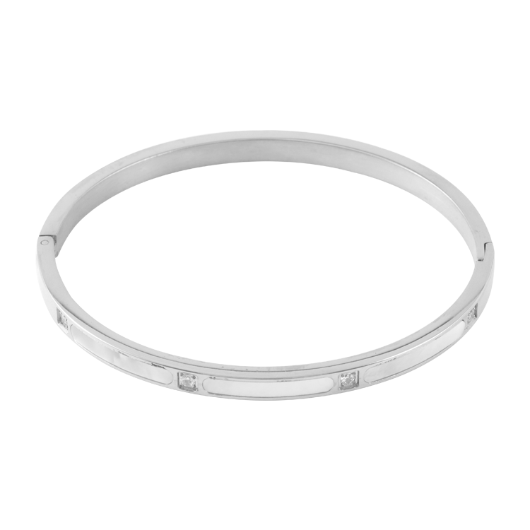 白鋼手鐲，女士手鐲 貝母珠光俐落弧線；材質細節展現精緻感（4240銀色）