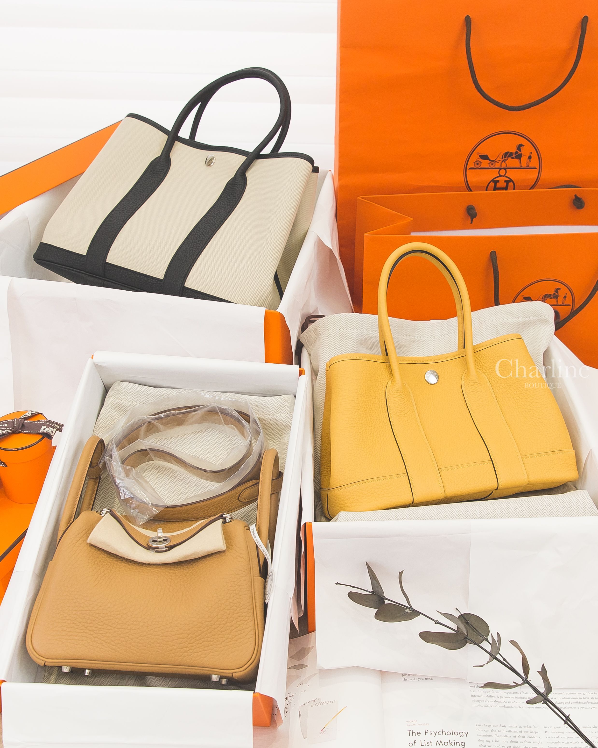 Hermès Neo Garden Party 玉米黃,Hermès Garden Party 30cm 冰川灰帆布拼黑色皮革,Hermès Lindy Mini II 餅乾色銀釦-Charline Boutique 精品代購
