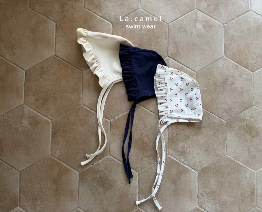 正韓夏Lacamel 三色花邊綁帶泳帽