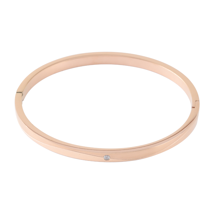 白鋼手鐲，女士手鐲 弧線分割切出層次；單鋯點綴細節 輕巧不厚重（4241玫瑰金）