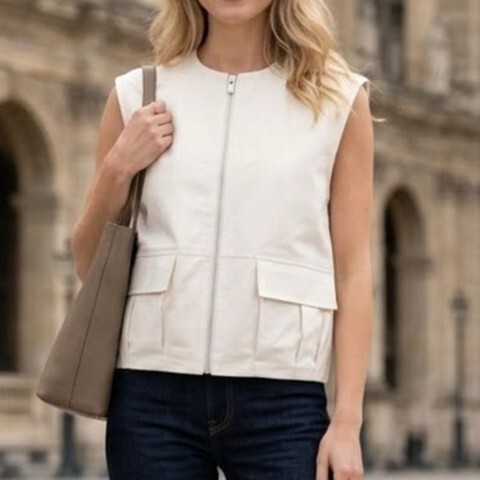 1SO0403-219 [SUNNY STUDIO] Sleeveless Zip-Up Jacket White #37113-WESLY (EU)