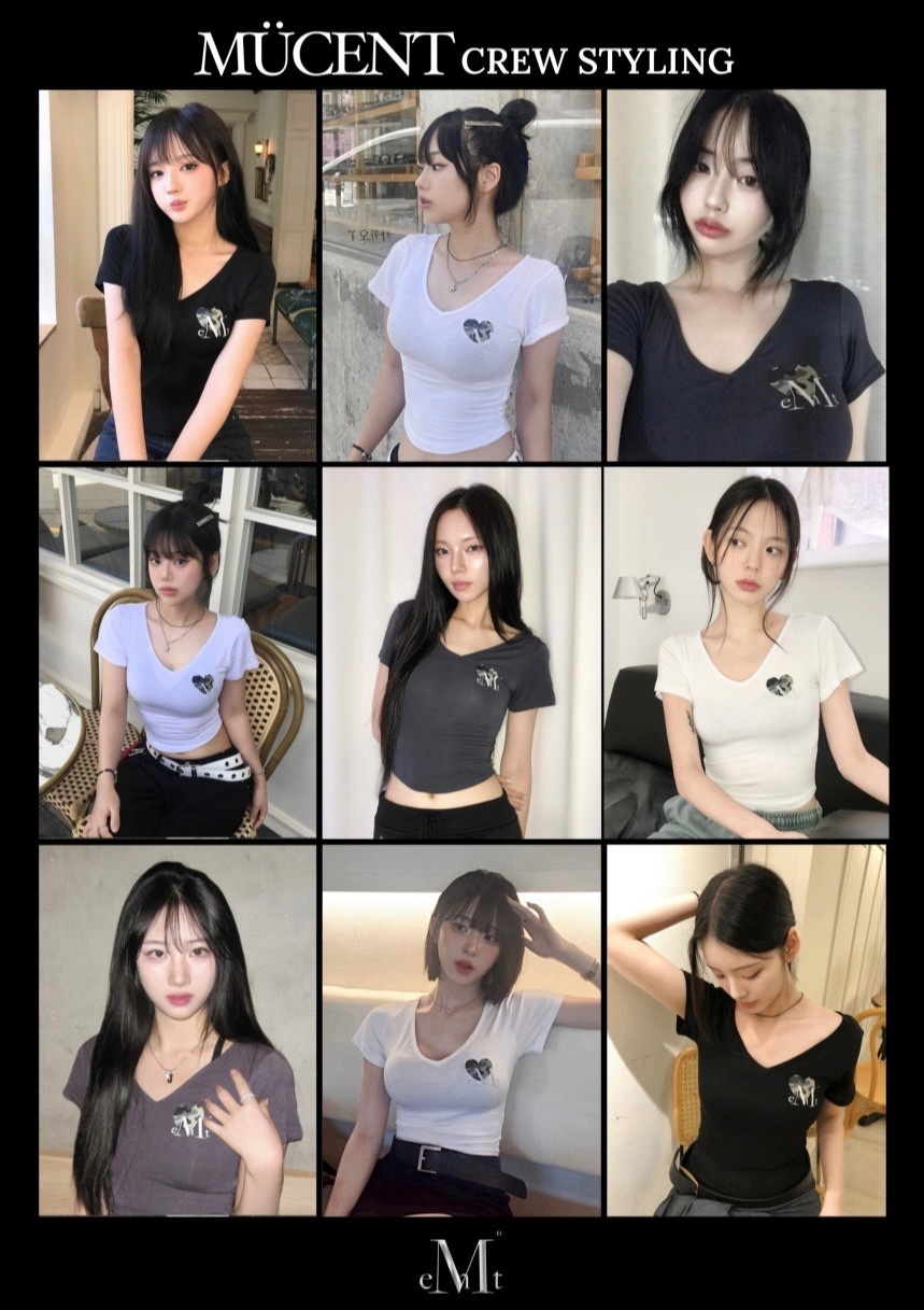 【3 Apr 截單！限時優惠預訂】韓國MUCENT VAINT HEART CAMO V-NECK HALF TEE（3色）