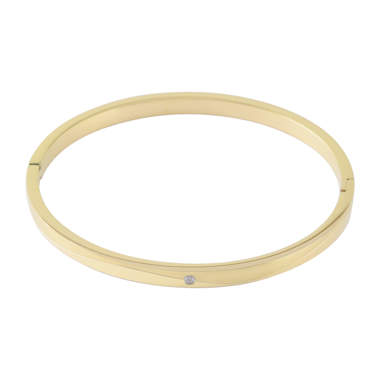 白鋼手鐲，女士手鐲 弧線分割切出層次；單鋯點綴細節 輕巧不厚重（4241金色）