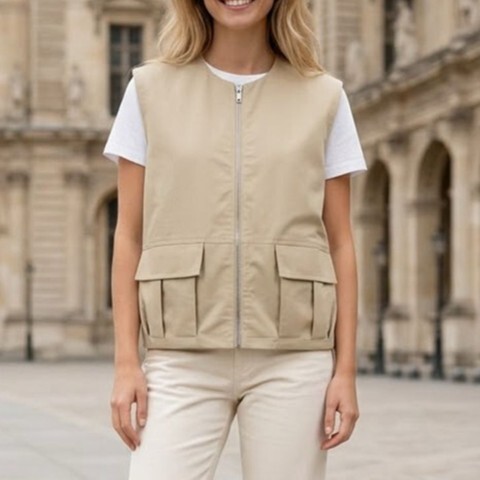 1SO0403-220 [SUNNY STUDIO] Sleeveless Zip-Up Jacket Beige #37113-WESLY (EU)