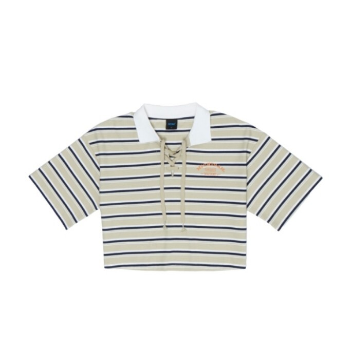 NCAA 短袖 果綠色 翻領 綁帶 條紋 短T 上衣 女 7522100571