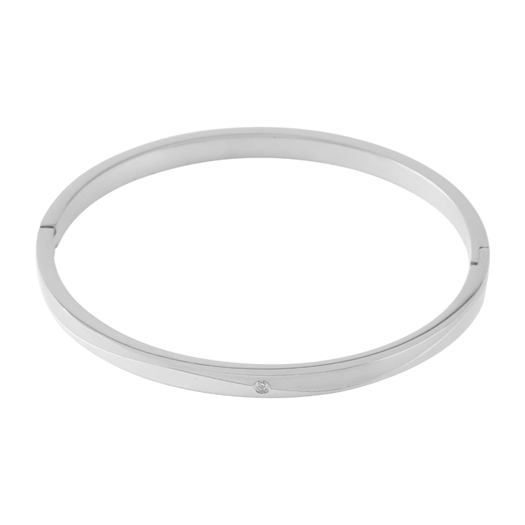 白鋼手鐲，女士手鐲 弧線分割切出層次；單鋯點綴細節 輕巧不厚重（4241銀色）