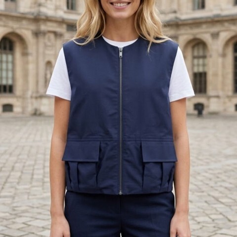 1SO0403-221 [SUNNY STUDIO] Sleeveless Zip-Up Jacket Marine #37113-WESLY (EU)