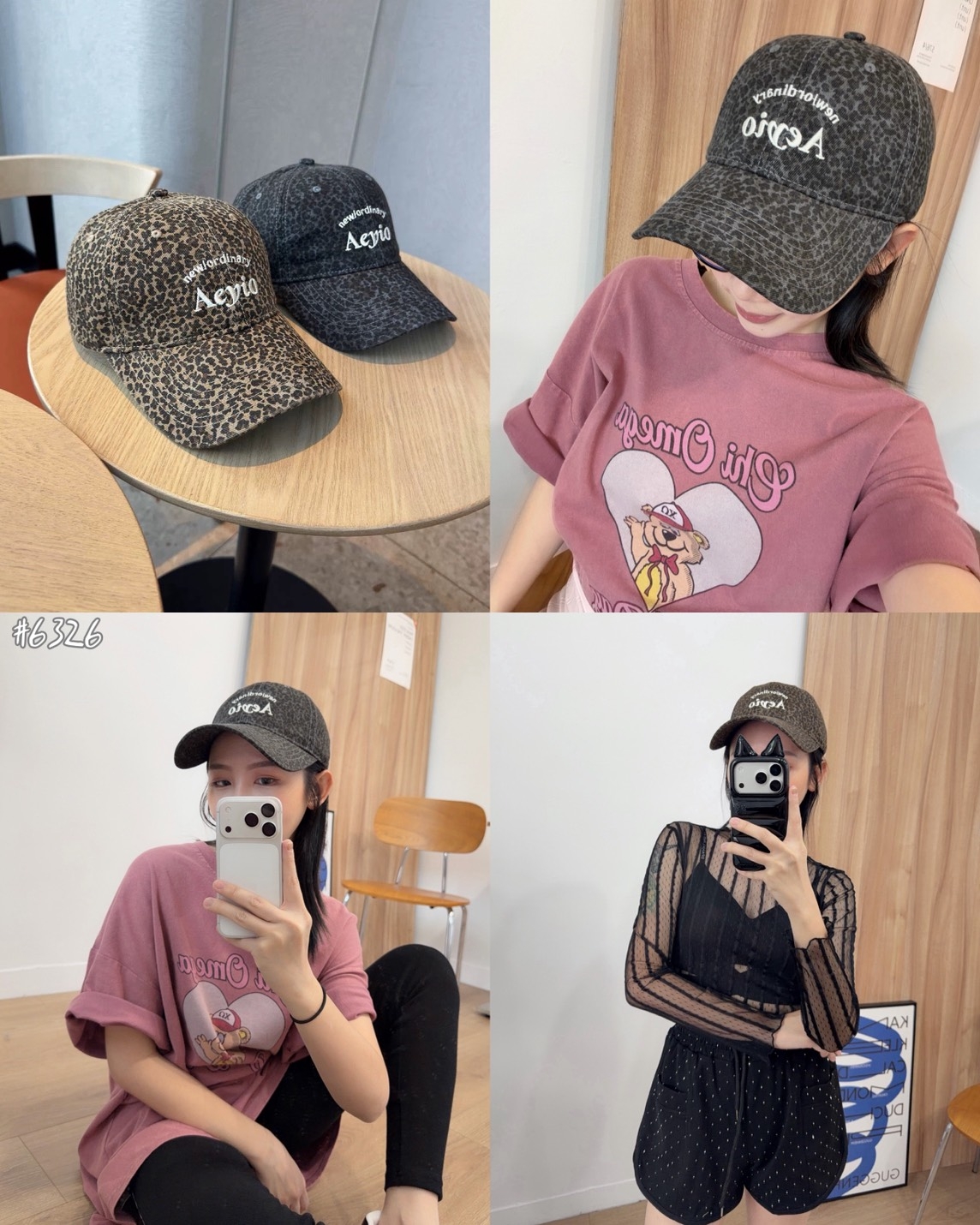 6326-韓系豹紋英字棒帽