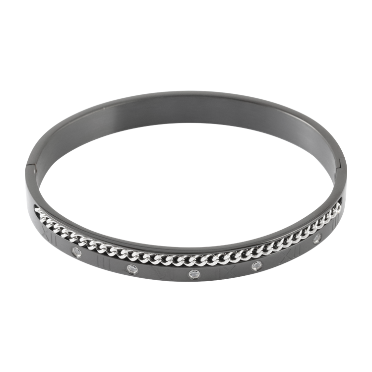 白鋼手鐲，情侶手鐲 鍊刻時序 黑曜質感；無時無刻 心與你連結（4242男款）