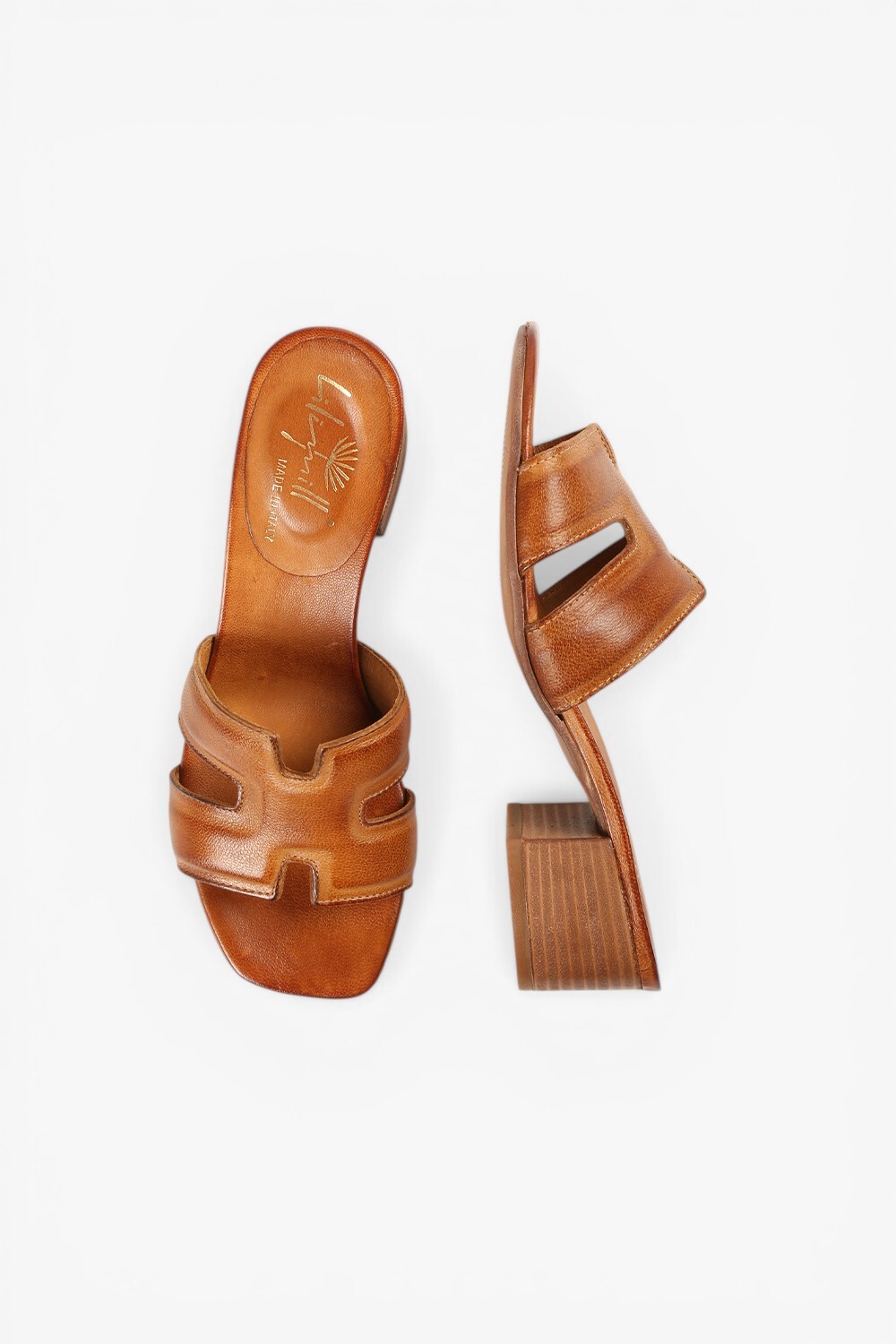 Via 義大利製水洗皮中跟涼鞋