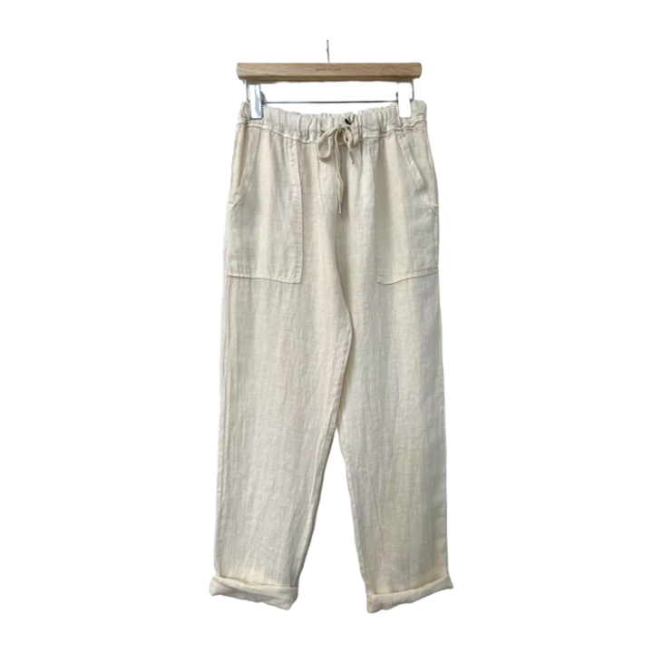 1SO0403-223 [SUNNY STUDIO] Linen Trousers Casual Style Ecru #372651 (EU)