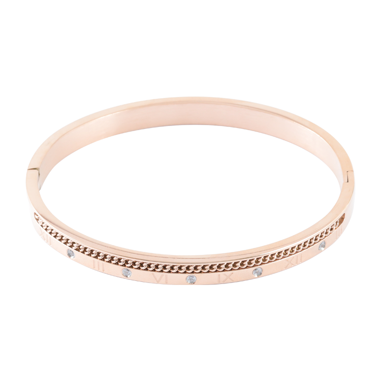 白鋼手鐲，情侶手鐲 鍊刻時序 玫瑰金質感；無時無刻 心與你連結（4242女款）