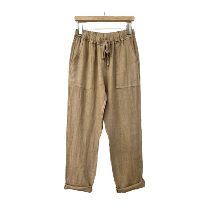 1SO0403-224 [SUNNY STUDIO] Linen Trousers Casual Style Camel #372651 (EU)