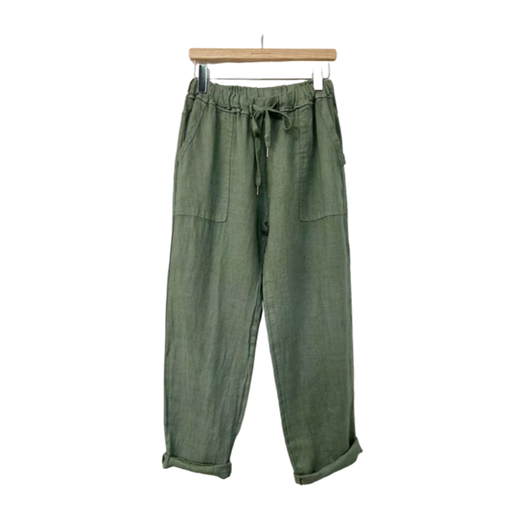 1SO0403-225 [SUNNY STUDIO] Linen Trousers Casual Style Kaki #372651 (EU)